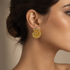 Gold Shell Rhinestone Earrings | Vintage Ocean Statement Stud Earrings