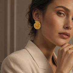 Gold Shell Rhinestone Earrings | Vintage Ocean Statement Stud Earrings