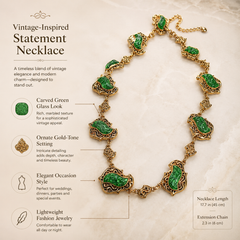 Emerald Green Gold Statement Necklace | Vintage Gemstone Necklace for Women