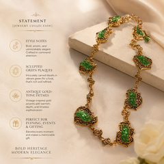 Emerald Green Gold Statement Necklace | Vintage Gemstone Necklace for Women
