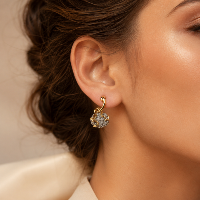 Two Tone Rhinestone Statement Earrings | Gold Silver Crystal Earrings