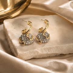 Two Tone Rhinestone Statement Earrings | Gold Silver Crystal Earrings