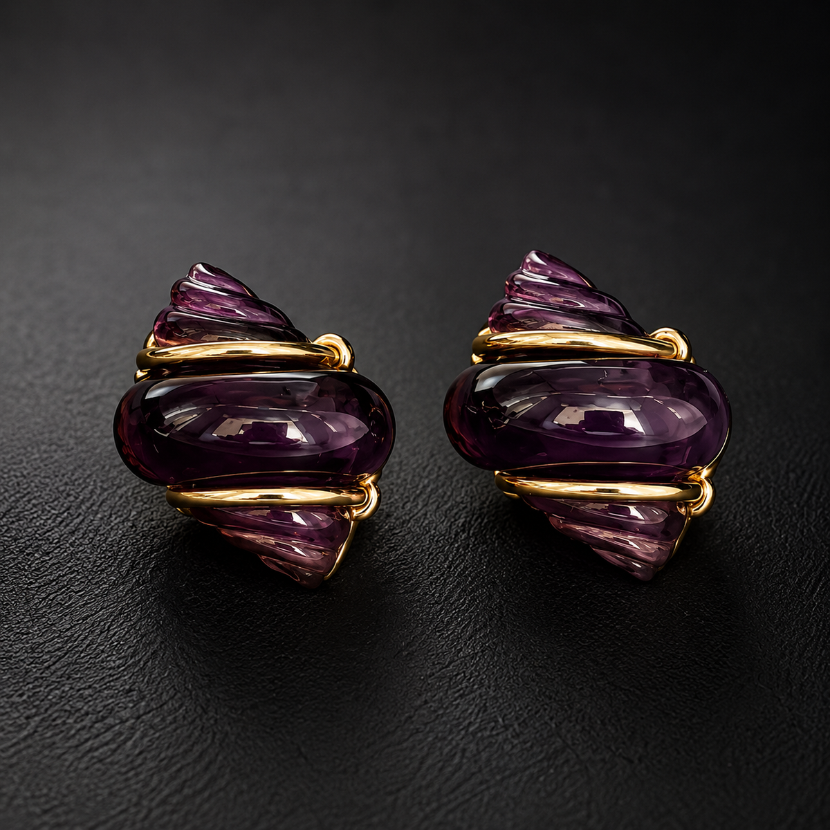 Purple Gold Statement Stud Earrings | Vintage Crystal Earrings for Women