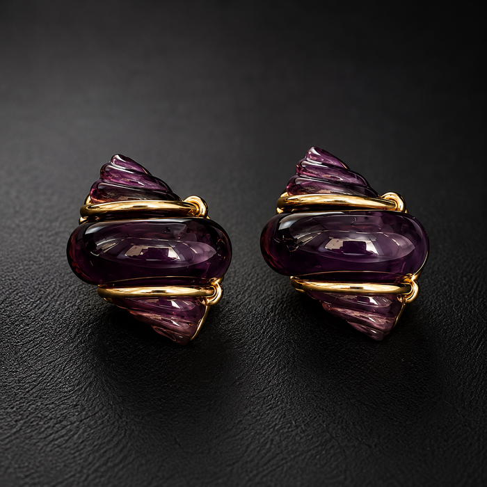 Purple Gold Statement Stud Earrings | Vintage Crystal Earrings for Women