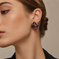 Purple Gold Statement Stud Earrings | Vintage Crystal Earrings for Women