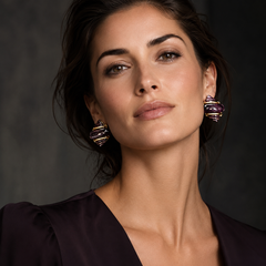Purple Gold Statement Stud Earrings | Vintage Crystal Earrings for Women