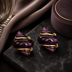 Purple Gold Statement Stud Earrings | Vintage Crystal Earrings for Women