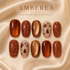 Amber Brown Glitter Press On Nails | Handmade Leopard Print Fake Nails