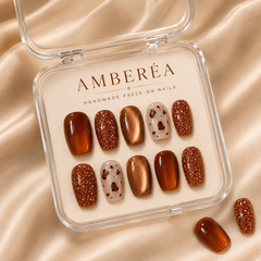 Amber Brown Glitter Press On Nails | Handmade Leopard Print Fake Nails