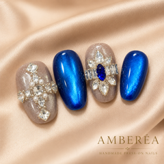 Royal Blue Press On Nails | Handmade Rhinestone Luxury False Nails