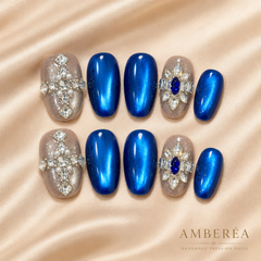 Royal Blue Press On Nails | Handmade Rhinestone Luxury False Nails