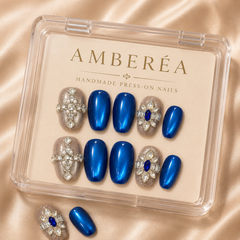 Royal Blue Press On Nails | Handmade Rhinestone Luxury False Nails