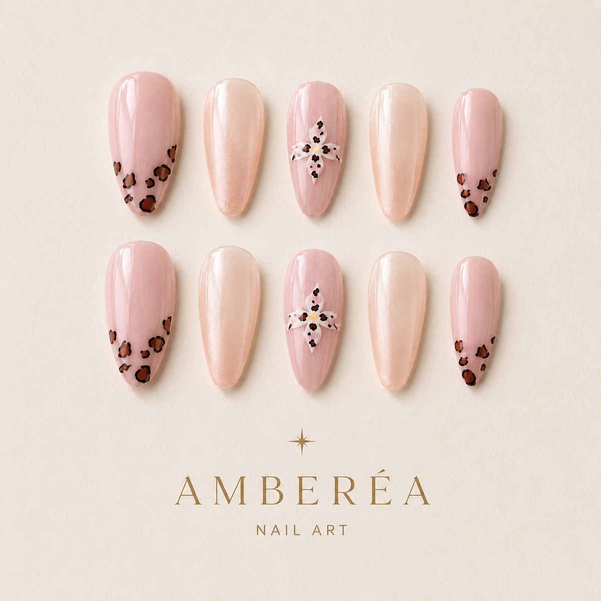 Soft Leopard Flower Press-On Nails