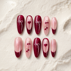 Burgundy Cherry Bow Press-On Nails