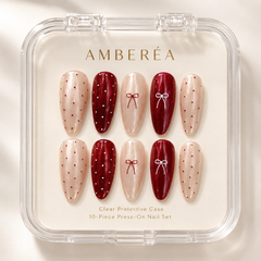 Burgundy Bow Polka Dot Press-On Nails