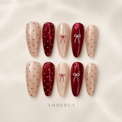 Burgundy Bow Polka Dot Press-On Nails