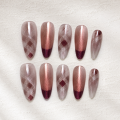 Rose Copper Argyle Cat Eye Press-On Nails