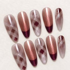 Rose Copper Argyle Cat Eye Press-On Nails