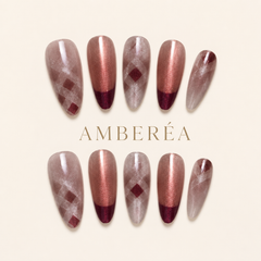 Rose Copper Argyle Cat Eye Press-On Nails