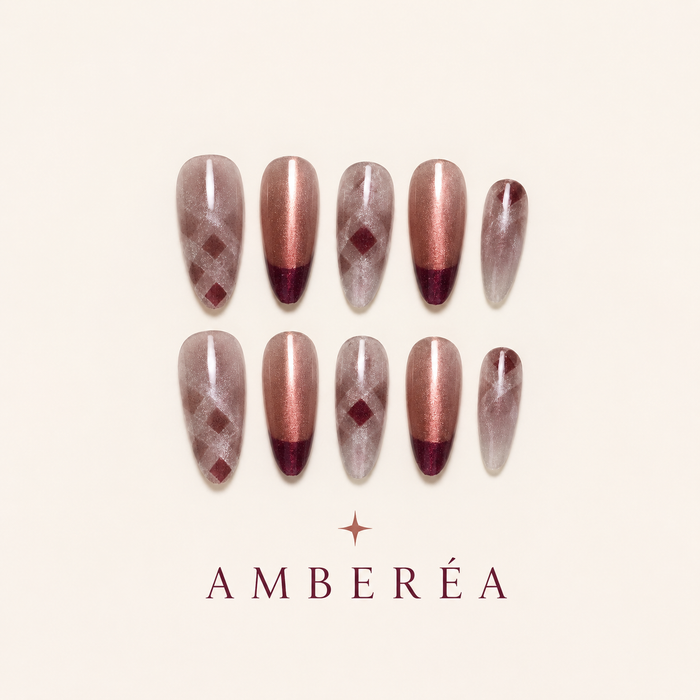 Rose Copper Argyle Cat Eye Press-On Nails