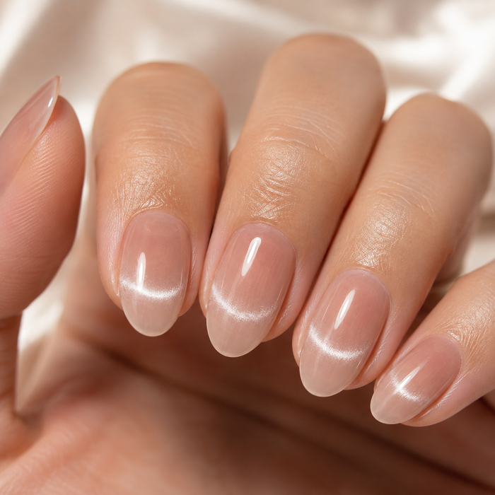 Nude Silver Arc Cat Eye Press-On Nails