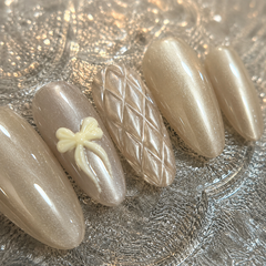 Champagne Knit Bow Press-On Nails