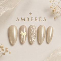 Champagne Knit Bow Press-On Nails