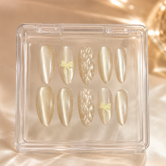 Champagne Knit Bow Press-On Nails