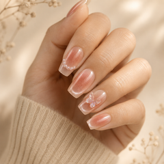 Peach Pearl Butterfly Cat Eye Press-On Nails