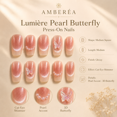 Peach Pearl Butterfly Cat Eye Press-On Nails