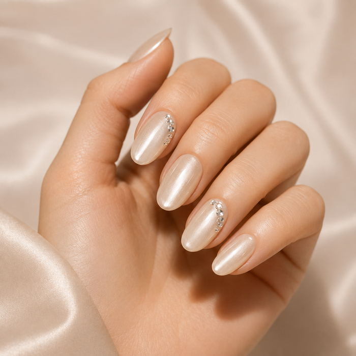 Pearl Crystal Arc Press-On Nails