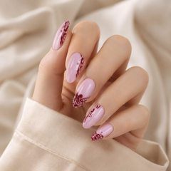 Burgundy Lace Pink Press-On Nails