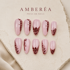 Burgundy Lace Pink Press-On Nails