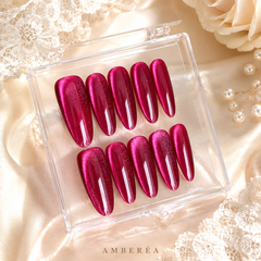 Metallic Fuchsia Cat Eye Press On Nails | Handmade Reusable Long Stiletto Nails by AMBERÉA