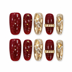 Burgundy Gold Rhinestone Press On Nails | Handmade Luxury Crystal Nails by AMBERÉA