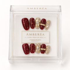 Burgundy Gold Rhinestone Press On Nails | Handmade Luxury Crystal Nails by AMBERÉA