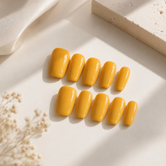 Glossy Yellow Press On Nails | Handmade Reusable Short Square Nails by AMBERÉA