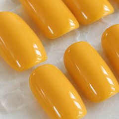 Glossy Yellow Press On Nails | Handmade Reusable Short Square Nails by AMBERÉA