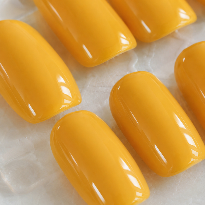 Glossy Yellow Press On Nails | Handmade Reusable Short Square Nails by AMBERÉA