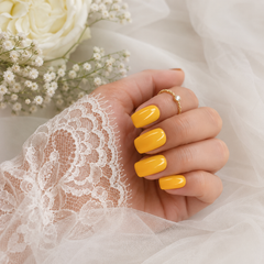 Glossy Yellow Press On Nails | Handmade Reusable Short Square Nails by AMBERÉA