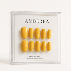 Glossy Yellow Press On Nails | Handmade Reusable Short Square Nails by AMBERÉA