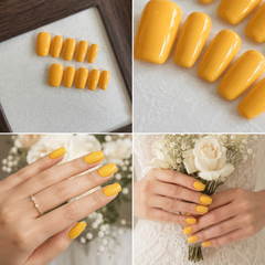 Glossy Yellow Press On Nails | Handmade Reusable Short Square Nails by AMBERÉA