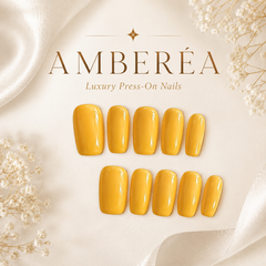 Glossy Yellow Press On Nails | Handmade Reusable Short Square Nails by AMBERÉA