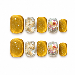 Gold Glitter Rhinestone Press On Nails | Handmade Luxury Crystal Nails by AMBERÉA