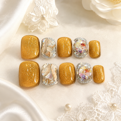 Gold Glitter Rhinestone Press On Nails | Handmade Luxury Crystal Nails by AMBERÉA