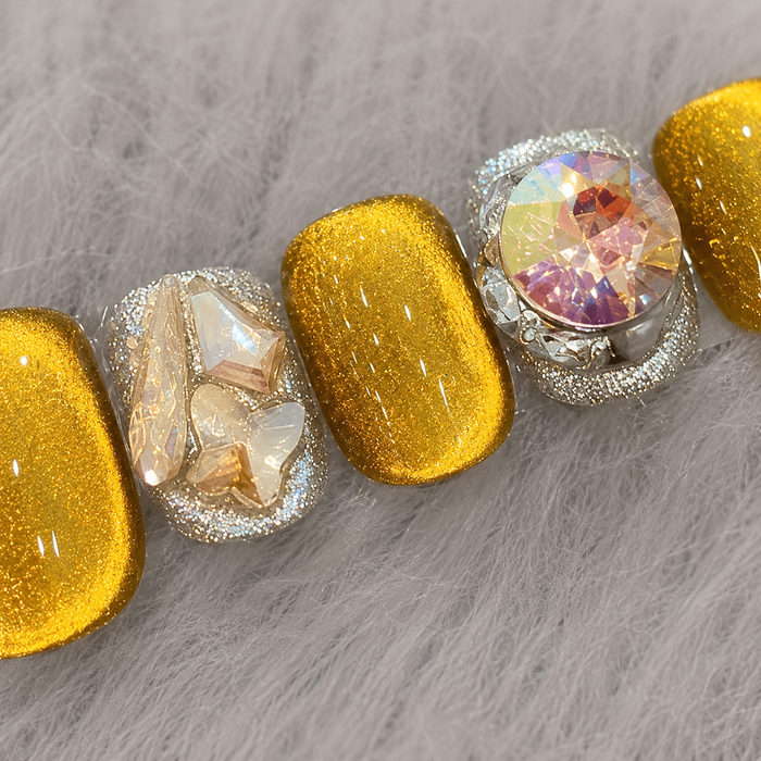 Gold Glitter Rhinestone Press On Nails | Handmade Luxury Crystal Nails by AMBERÉA