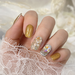 Gold Glitter Rhinestone Press On Nails | Handmade Luxury Crystal Nails by AMBERÉA