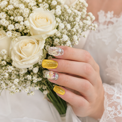 Gold Glitter Rhinestone Press On Nails | Handmade Luxury Crystal Nails by AMBERÉA