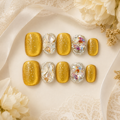 Gold Glitter Rhinestone Press On Nails | Handmade Luxury Crystal Nails by AMBERÉA