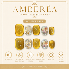 Gold Glitter Rhinestone Press On Nails | Handmade Luxury Crystal Nails by AMBERÉA